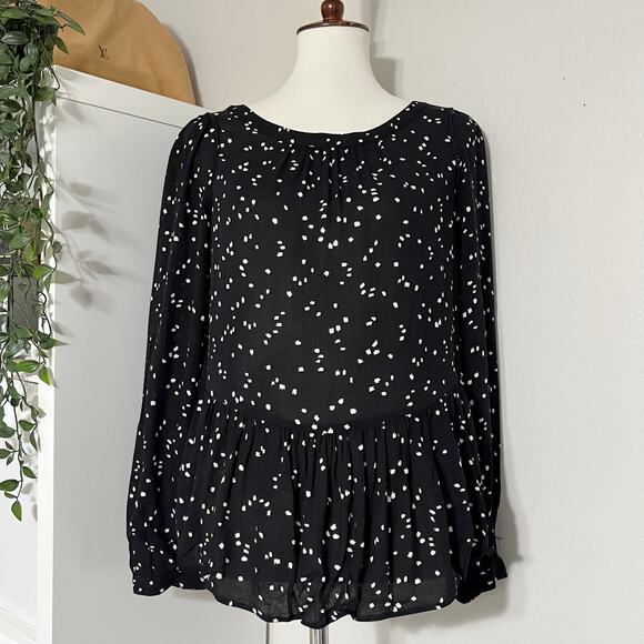 Maeve X Anthropologie Women Black‎ White Polka Dot Cheyenne Peplum Blouse Size M - Picture 3 of 12